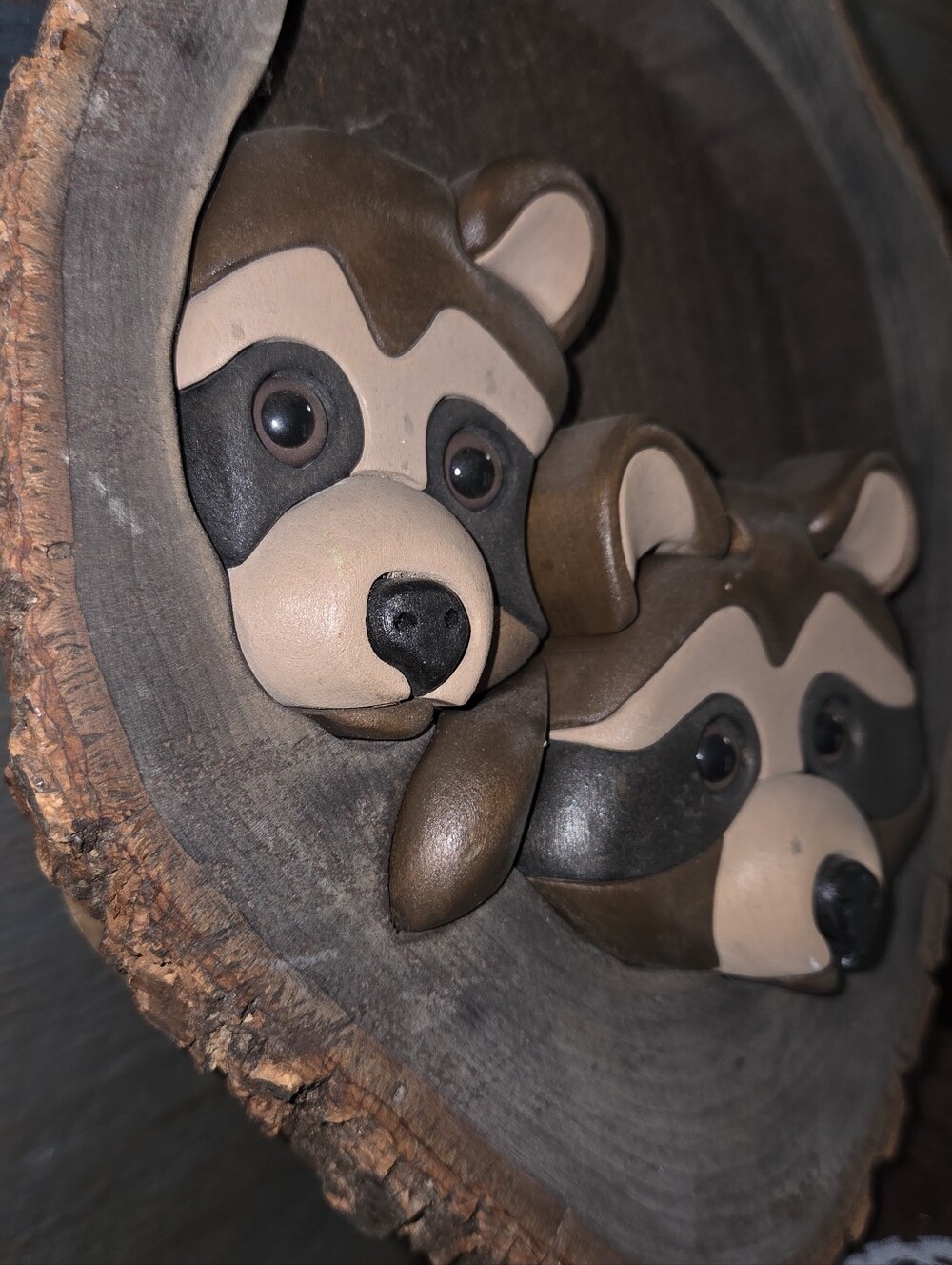 Handcrafted Brown and Tan Raccoon Wood Accent Piece - Picture 2 of 4